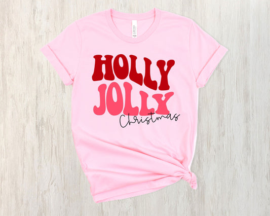 Christmas - Holly Jolly Tee - Pink