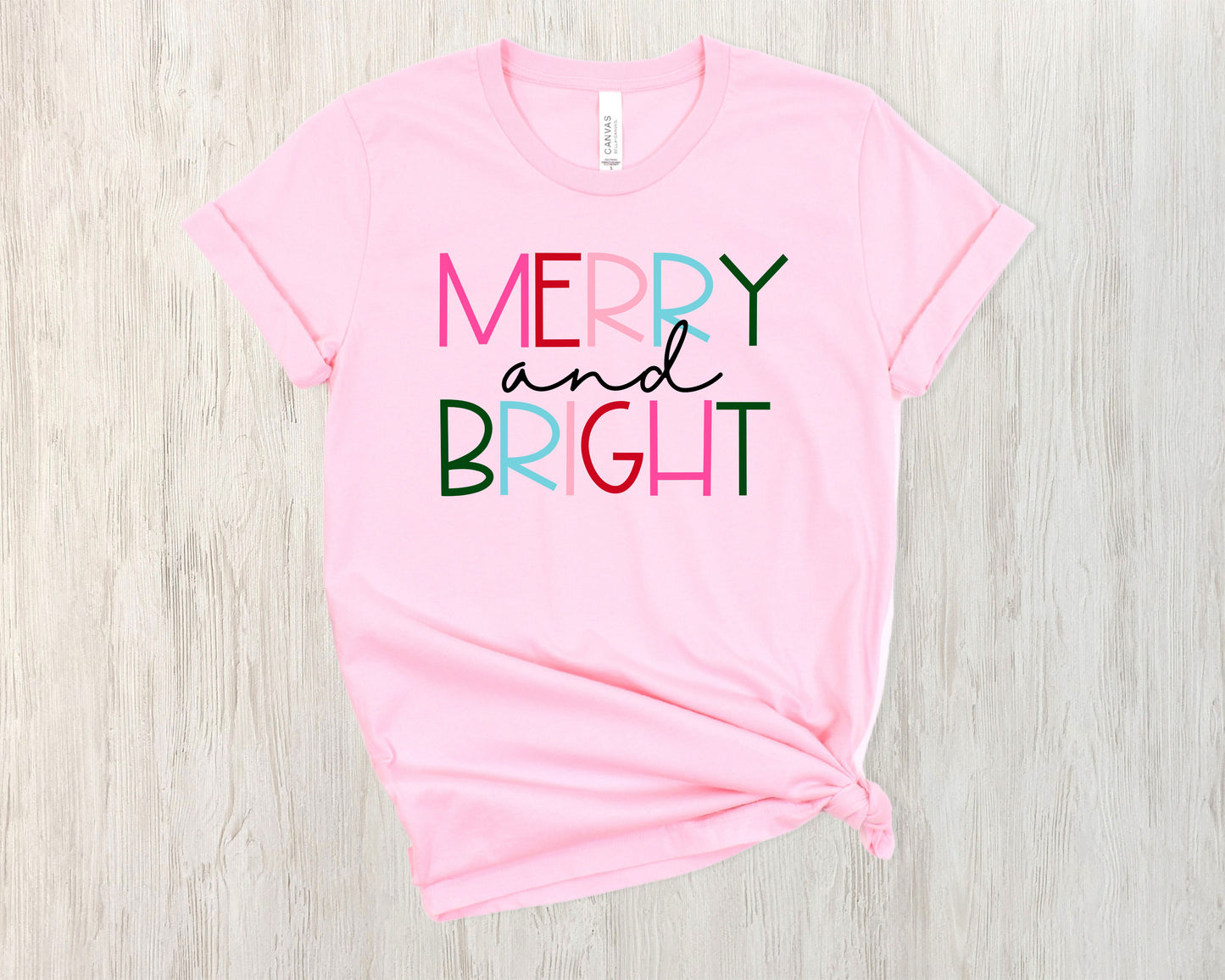 Christmas - Merry & Bright Tee - Pink