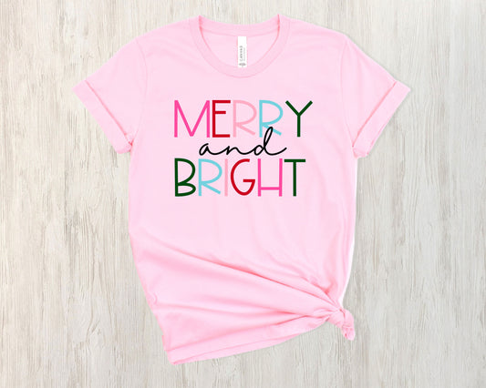 Christmas - Merry & Bright Tee - Pink