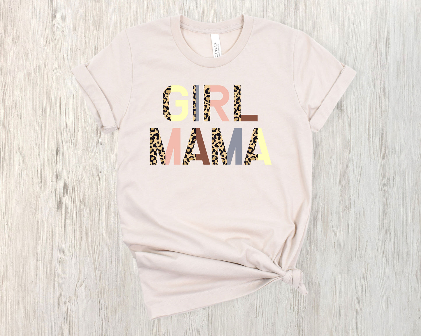 Leopard Girl Mama Tee - Heather Dust